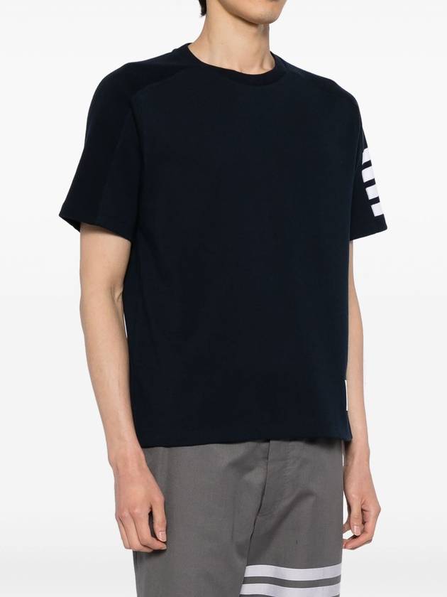 4-Bar Striped Cotton Short Sleeve T-Shirt Navy - THOM BROWNE - BALAAN 3