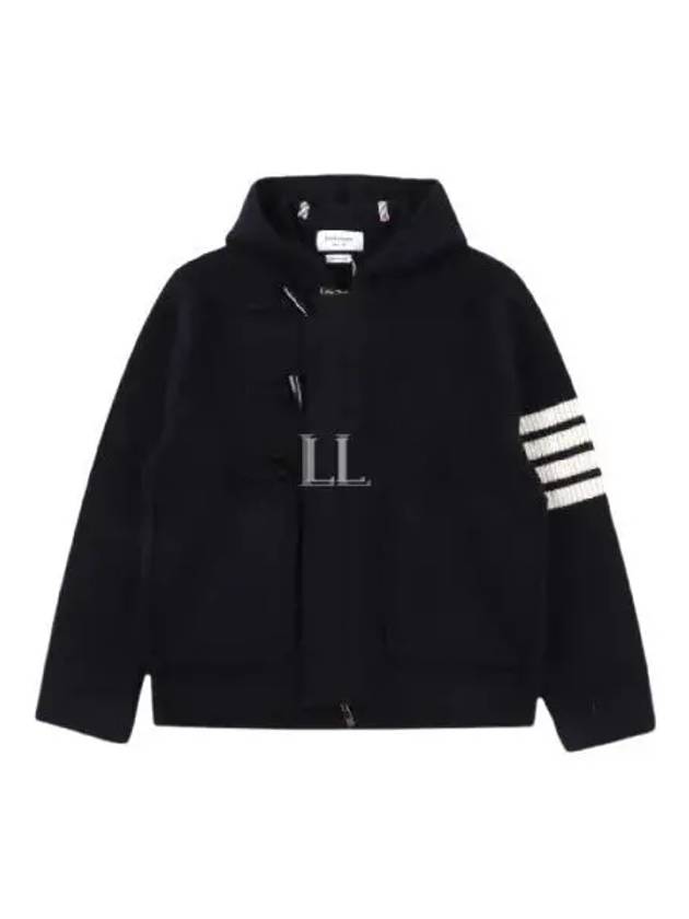 Boiled Wool Half Cardigan Stitched Hooded 4 Bar Double Jacket Navy - THOM BROWNE - BALAAN 2