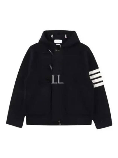 Boiled Wool Half Cardigan Stitched Hooded 4 Bar Double Jacket Navy - THOM BROWNE - BALAAN 2