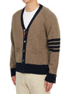 V-Neck 4-Bar Wool Cardigan Brown - THOM BROWNE - BALAAN 4