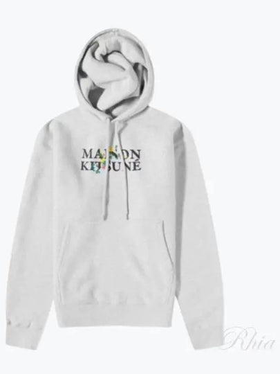 Flowers Comfort Logo Print Hoodie Light Grey Melange - MAISON KITSUNE - BALAAN 2