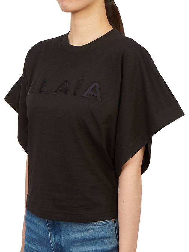 Logo Print Crew Neck Cotton Short Sleeve T-Shirt Black - ALAIA - BALAAN 5