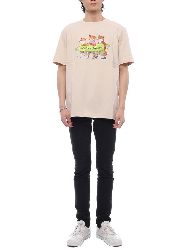 Surfing Foxes Logo Print Short Sleeve T-Shirt Beige - MAISON KITSUNE - BALAAN 4