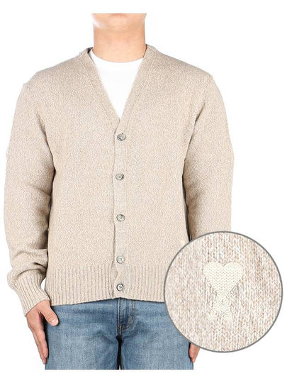 Heart Logo V-Neck Cashmere Cardigan Heather Champagne - AMI - BALAAN 2