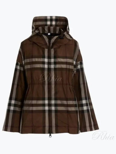 Check Hooded Jacket Dark Birch Brown - BURBERRY - BALAAN 2