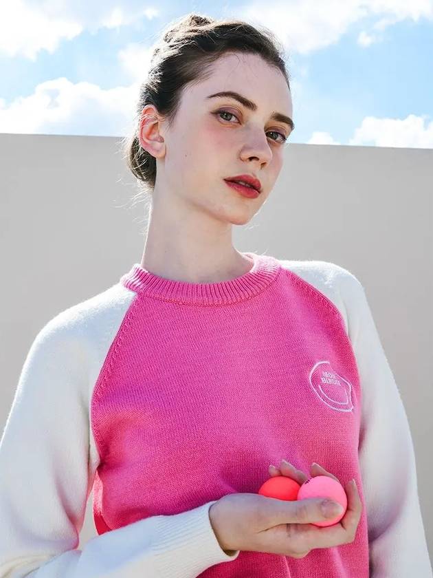 COMBINATION CREW NECK Color combination smile knit sweaterPINK - MONBIRDIE GOLF - BALAAN 1