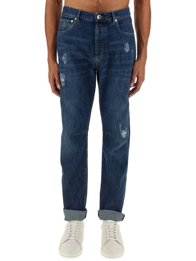 Distressed Straight Jeans Blue - BRUNELLO CUCINELLI - BALAAN 2