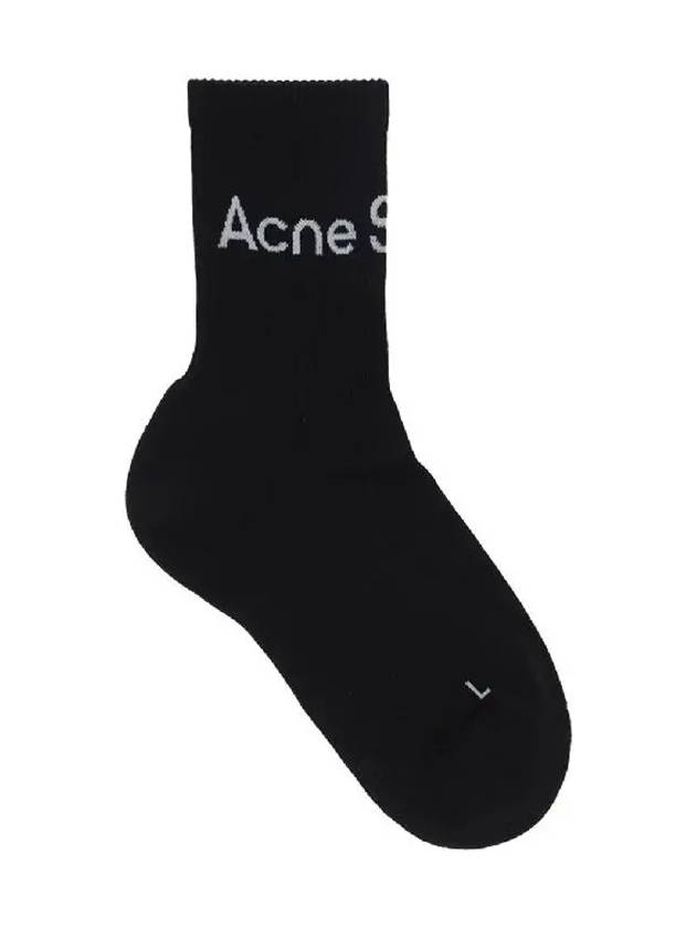 Studios Contrast Logo Ribbed Socks Black - ACNE STUDIOS - BALAAN.