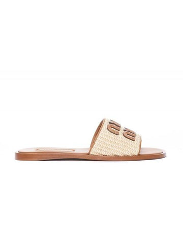 Logo Slide Sandal Beige - MIU MIU - BALAAN 1