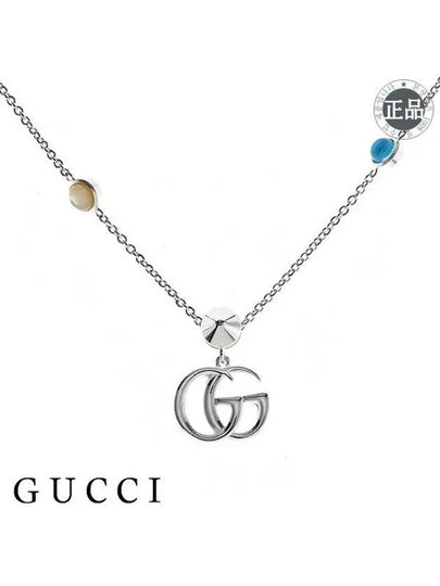 GG Marmont Double Pendant Necklace YBB527399001 Silver Blue - GUCCI - BALAAN 2