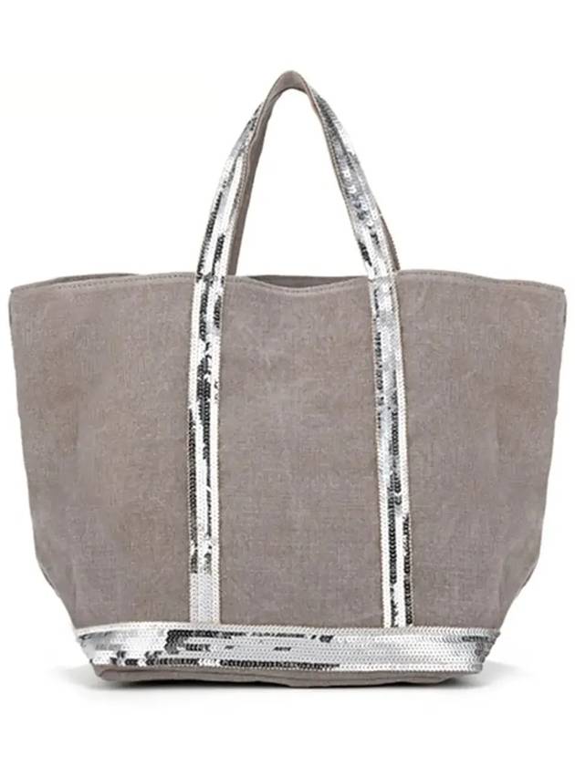 Cabas Linen Sequined Medium Tote Bag Grey - VANESSA BRUNO - BALAAN 6