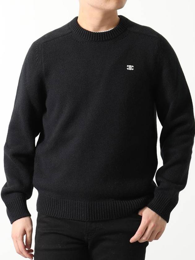 Men's Triomphe Crew Neck Cashmere Wool Knit Top Black - CELINE - BALAAN 5