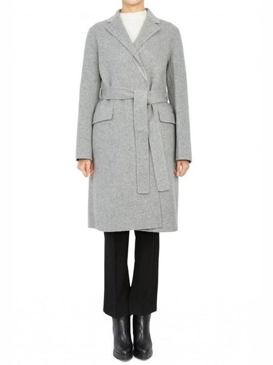 Women's Double Face Wrap Wool Single Coat Grey - THEORY - BALAAN 2