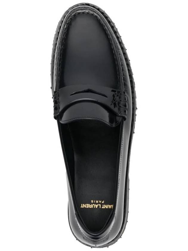 Women's Chunky Penny Slippers Smooth Leather Loafers Black - SAINT LAURENT - BALAAN 5