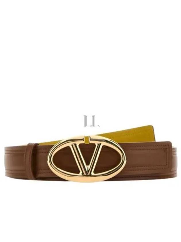 Bold Edition V Logo Signature Leather Belt Brown - VALENTINO - BALAAN 2