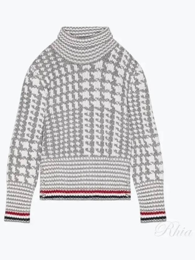 Prine Of Wales Jacquard Detail Cashmere Turtleneck Grey - THOM BROWNE - BALAAN 2