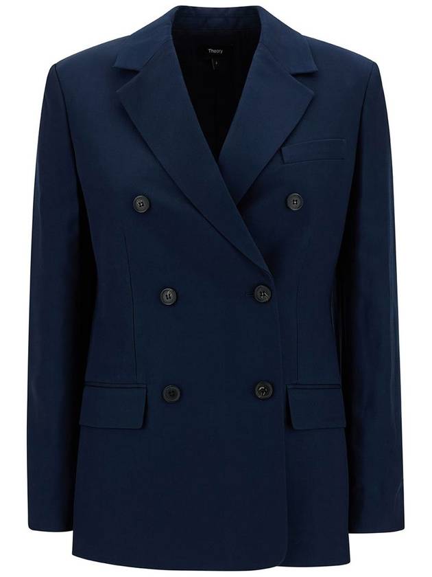 Blue Double-Breasted Jacket With Notched Revers In Viscose Woman - THEORY - BALAAN 1