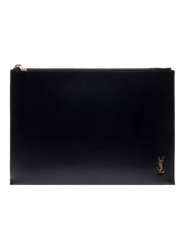 Tiny Gold Monogram Logo Medium Clutch Bag Black - SAINT LAURENT - BALAAN 2