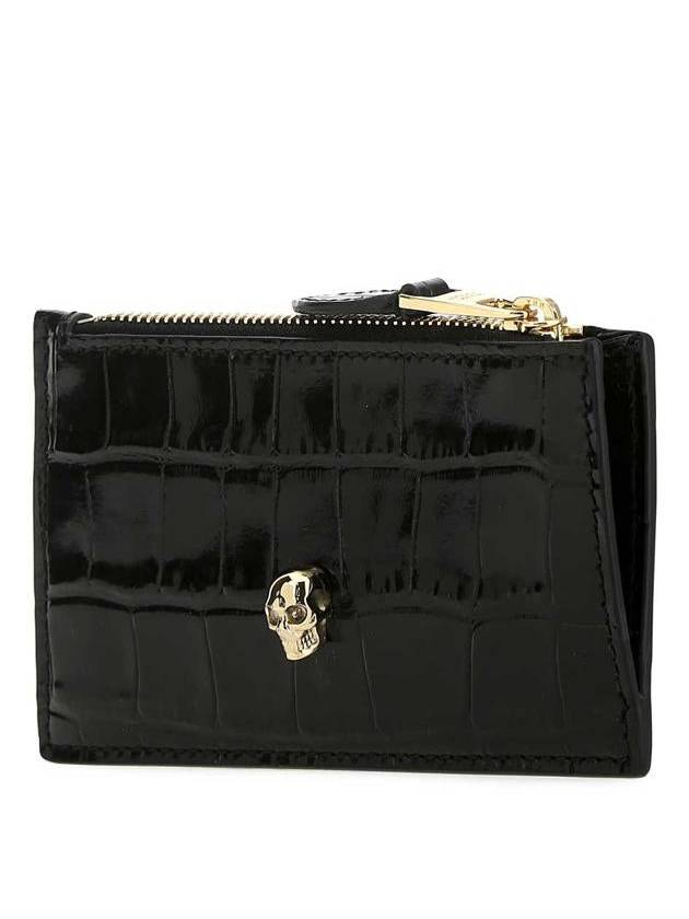 Skull Crocodile Embossed Zipper Card Wallet Black - ALEXANDER MCQUEEN - BALAAN 3