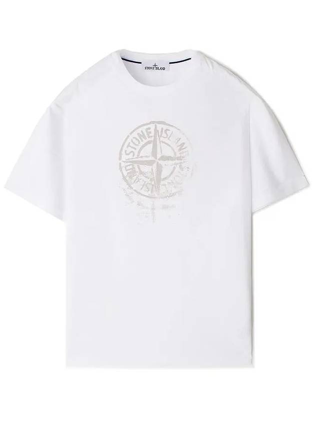 Men's Logo Print Crew Neck Short Sleeve T-Shirt White - STONE ISLAND - BALAAN 2