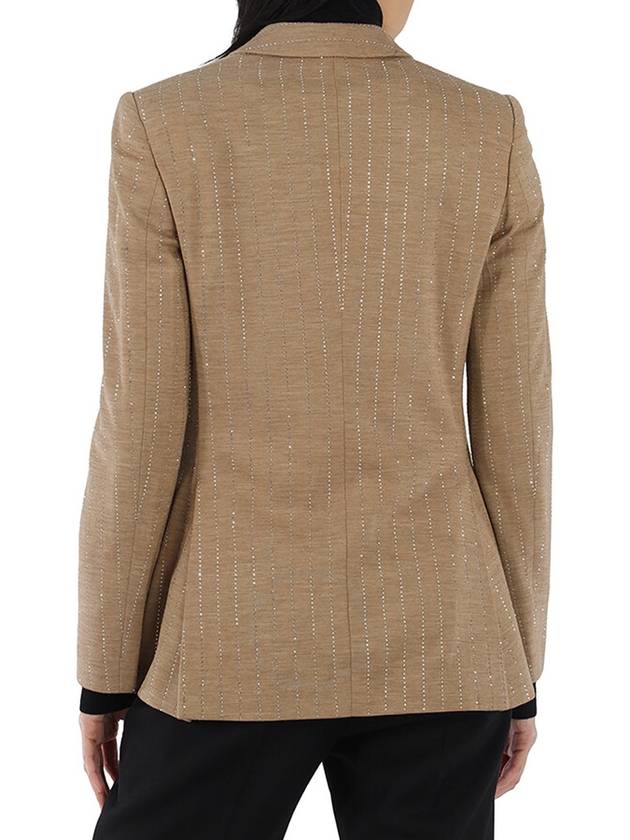 Burberry Ladies Pecan Melange Faux Crystal Pinstripes Wool Jersey Jacket, Brand Size 6 (US Size 4) - BURBERRY - BALAAN 3