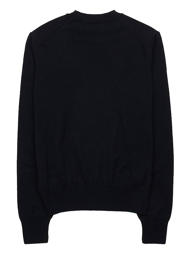 Heart Embroidered Logo Crew Neck Knit Top Black - AMI - BALAAN 3