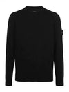 Logo Patch Crew Neck Wool Knit Top Black - STONE ISLAND - BALAAN 2