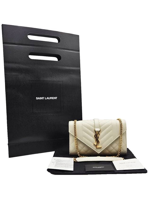 Saint Laurent 600195 White Leather Gold Chain Envelope Small Shoulder Bag - SAINT LAURENT - BALAAN 2