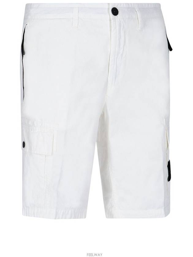 Men's Wappen Patch Pocket Bermuda Cargo Shorts White - STONE ISLAND - BALAAN 3