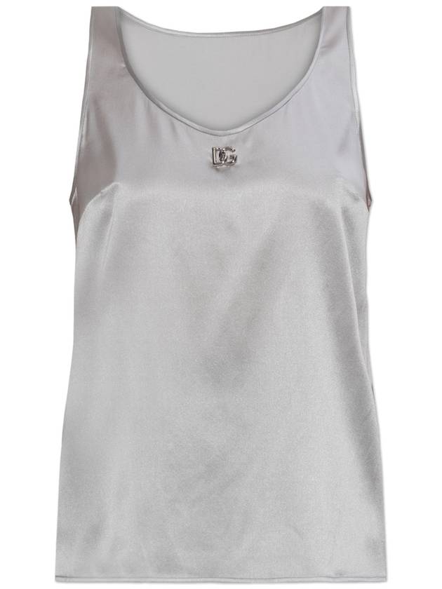 Dolce & Gabbana Silk Top With Logo-shaped Applique, Women's, Grey - DOLCE&GABBANA - BALAAN 1