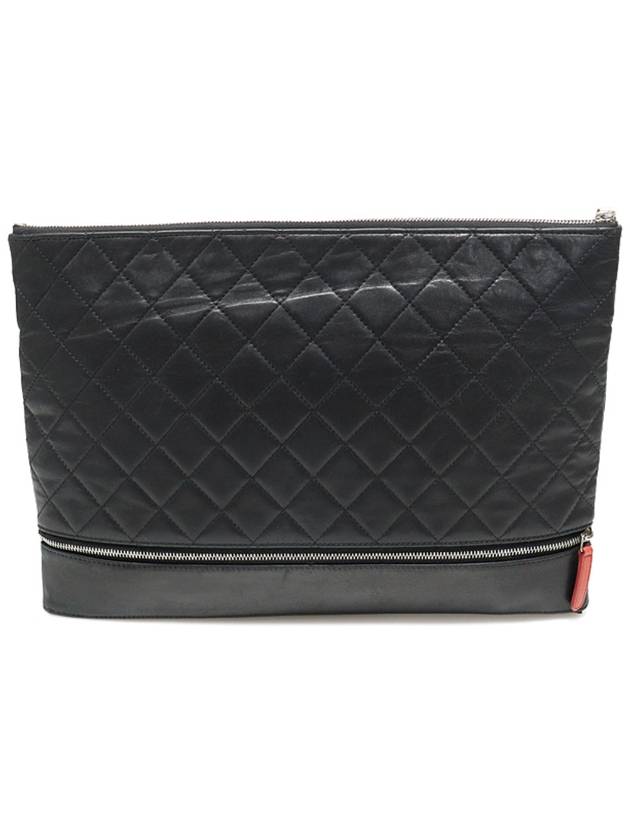 Women s Chanel Black Lambskin Quilted Silver CC Logo Zipper Large Clutch 18th gt Pouch Gangbuk used luxury goods - CHANEL - BALAAN 5