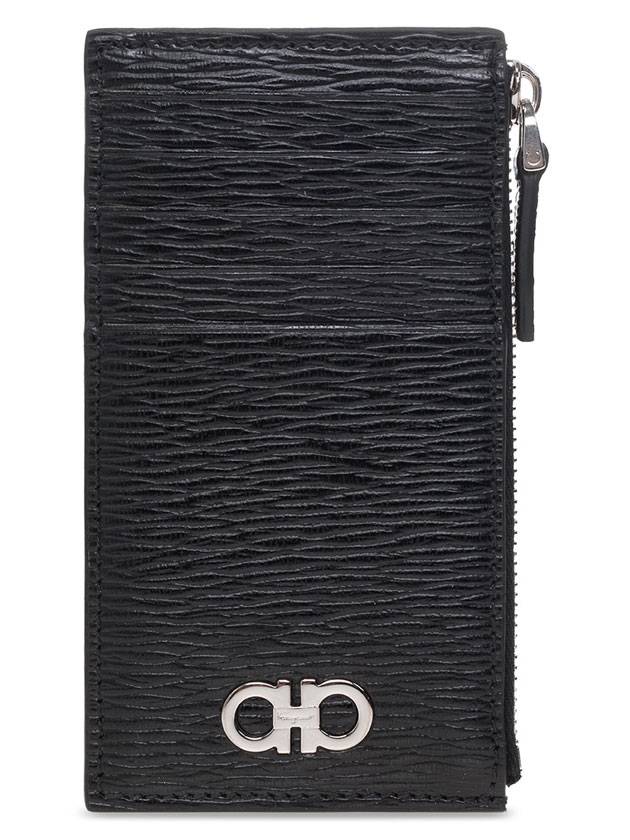 Salvatore leather Gancini zipper card wallet black - SALVATORE FERRAGAMO - BALAAN.