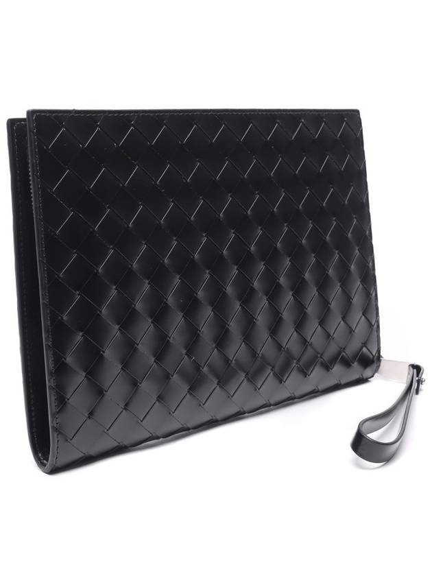 Intrecciato Brushed Strap Clutch Bag Black - BOTTEGA VENETA - BALAAN 4