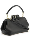 V Logo Plaque Detail Leather Tote Bag Black - VALENTINO - BALAAN 3