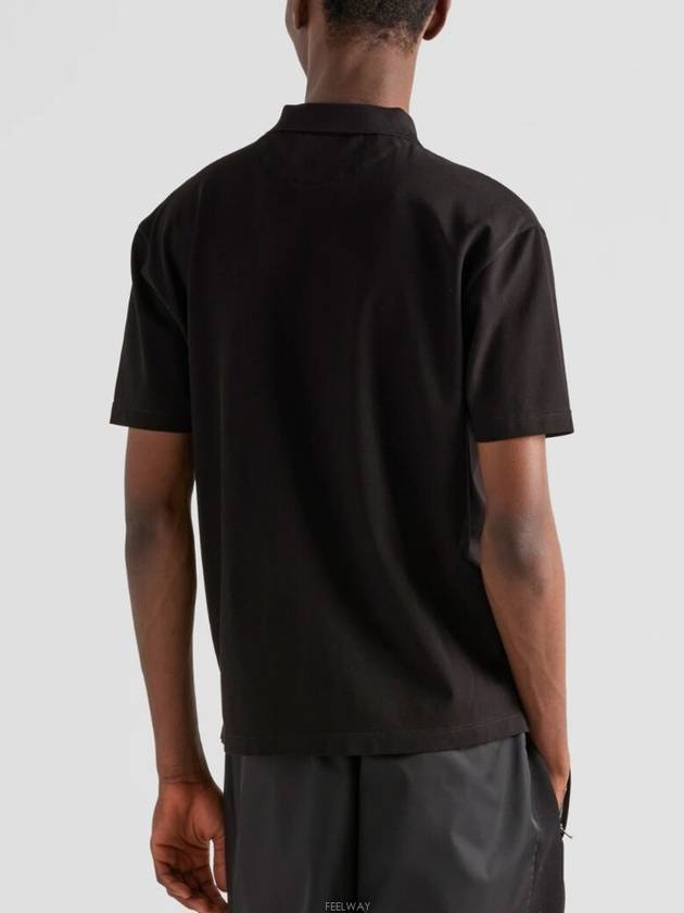 Triangle Logo Cotton Short Sleeve Polo Shirt Black - PRADA - BALAAN 3