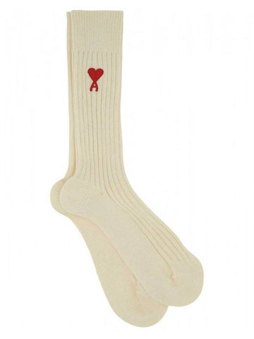 Embroidered Logo 3 Pack Socks Ivory - AMI - BALAAN 1