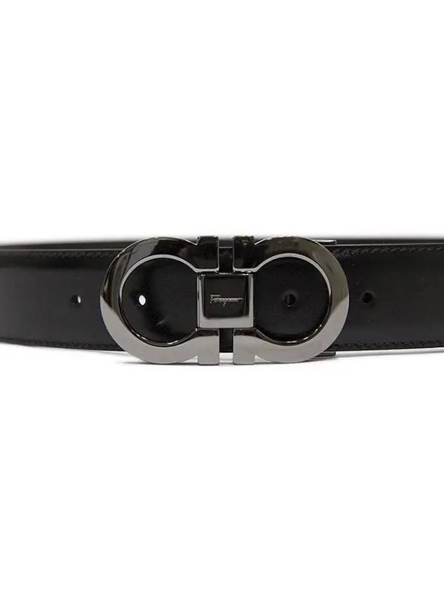 Double Gancini Reversible Leather Belt Black Auburn - SALVATORE FERRAGAMO - BALAAN 2