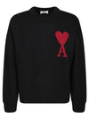 Intarsia Big Heart Logo Wool Knit Top Black - AMI - BALAAN 1