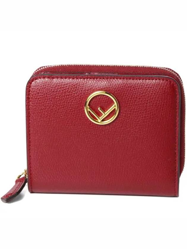 F Logo Zipper Leather Half Wallet Red - FENDI - BALAAN 2