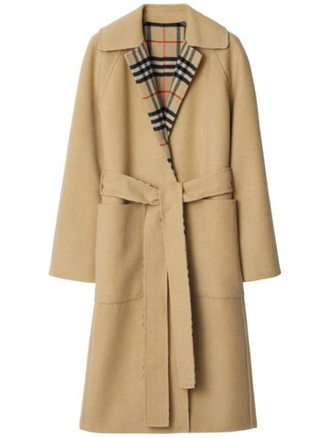 Check Reversible Tunbridge Wrap Wool Single Coat Flax - BURBERRY - BALAAN 1