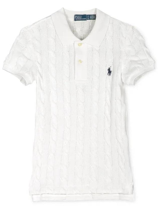 Embroidered Logo Slim Fit Knit Polo Shirt White - POLO RALPH LAUREN - BALAAN 2