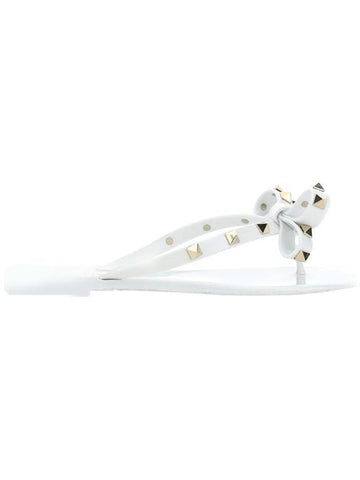 Women's Rockstud Ribbon Flip Flops White - VALENTINO - BALAAN 1