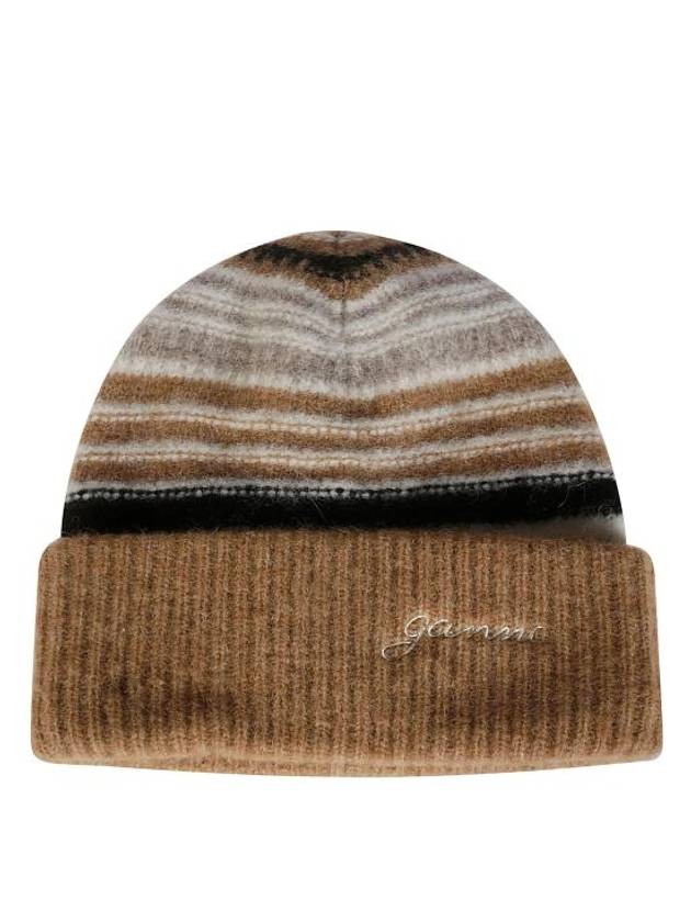 Logo Striped Beanie Brown - GANNI - BALAAN 2