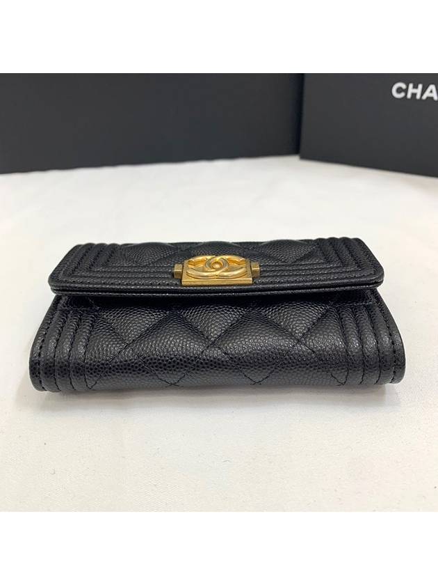 Boy  Flap Card Holder Grained Calfskin Gold Black - CHANEL - BALAAN 5