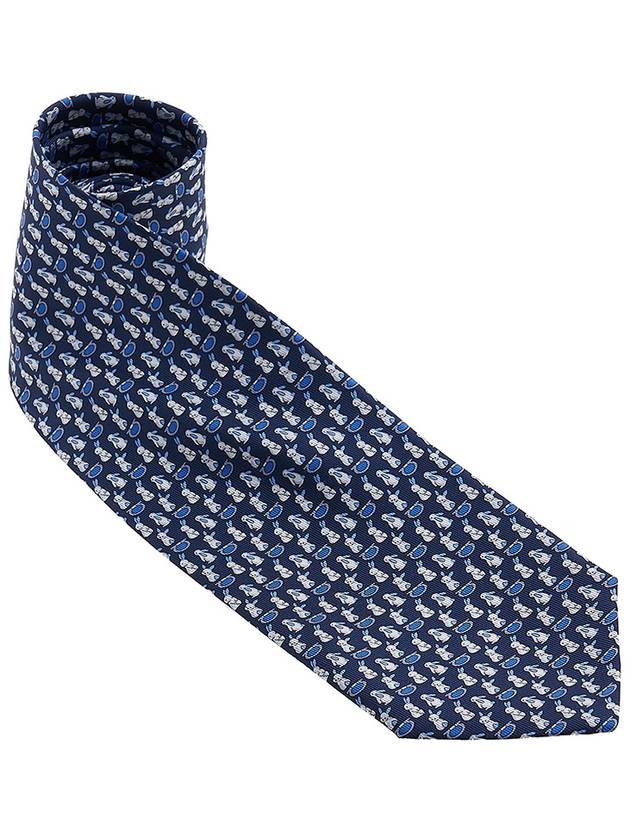 Salvatore rabbit print silk tie navy - SALVATORE FERRAGAMO - BALAAN.