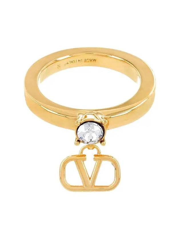 Mini V Logo Crystal Metal Ring Gold - VALENTINO - BALAAN 3