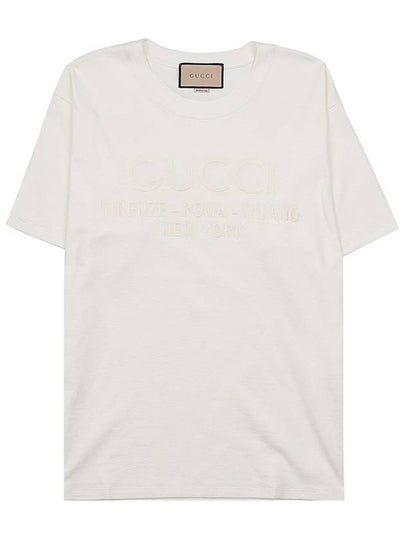 Embroidered Logo City Short Sleeve T-Shirt White - GUCCI - BALAAN 2