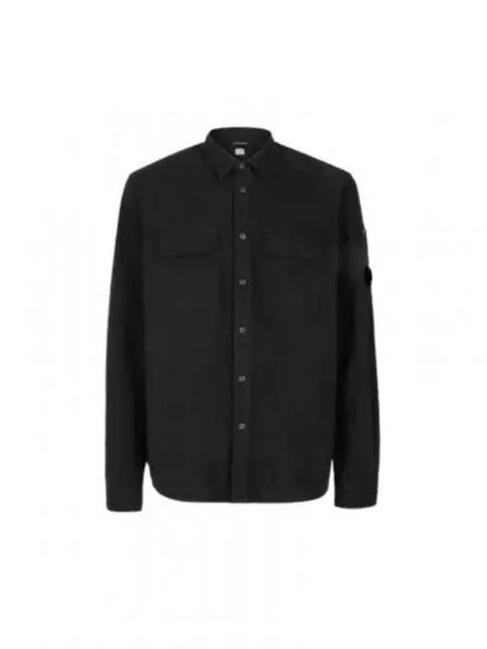 Organic Gabardine Buttoned Lens Long Slevee Shirt Black - CP COMPANY - BALAAN 1