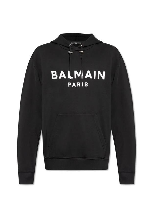 Logo Print Drawstring Hood Black - BALMAIN - BALAAN 1