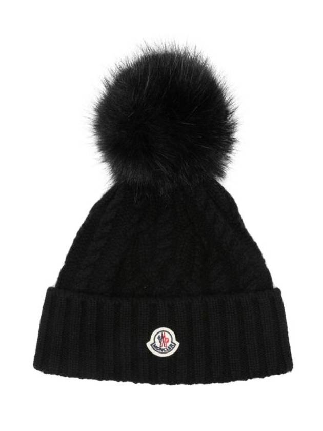 Logo Patch Wool Cashmere Blend Beanie Black - MONCLER - BALAAN 1